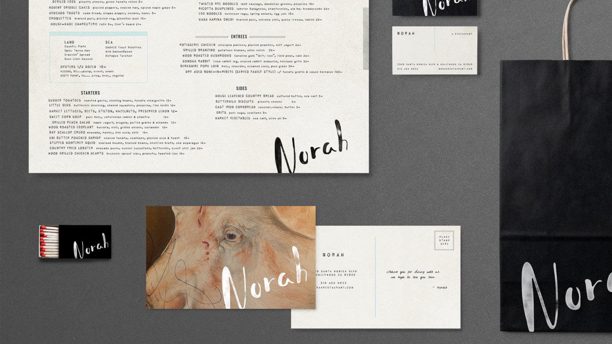 Norah Restaurant Brand Collateral Design by Colony